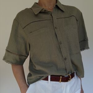 Ellen Tracy Button Front Boxy Linen Boho Shirt Blouse / Size Large